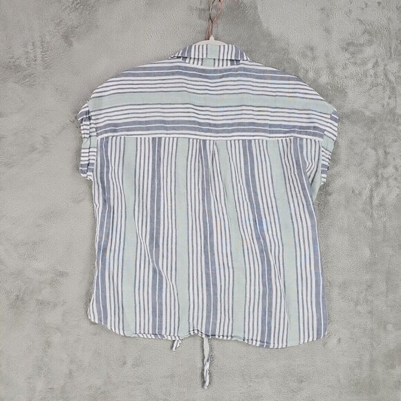 Sanctuary Shirt Womens Size L Linen Blend Oversized Tie Front Blue Mint Striped - Picture 8 of 8